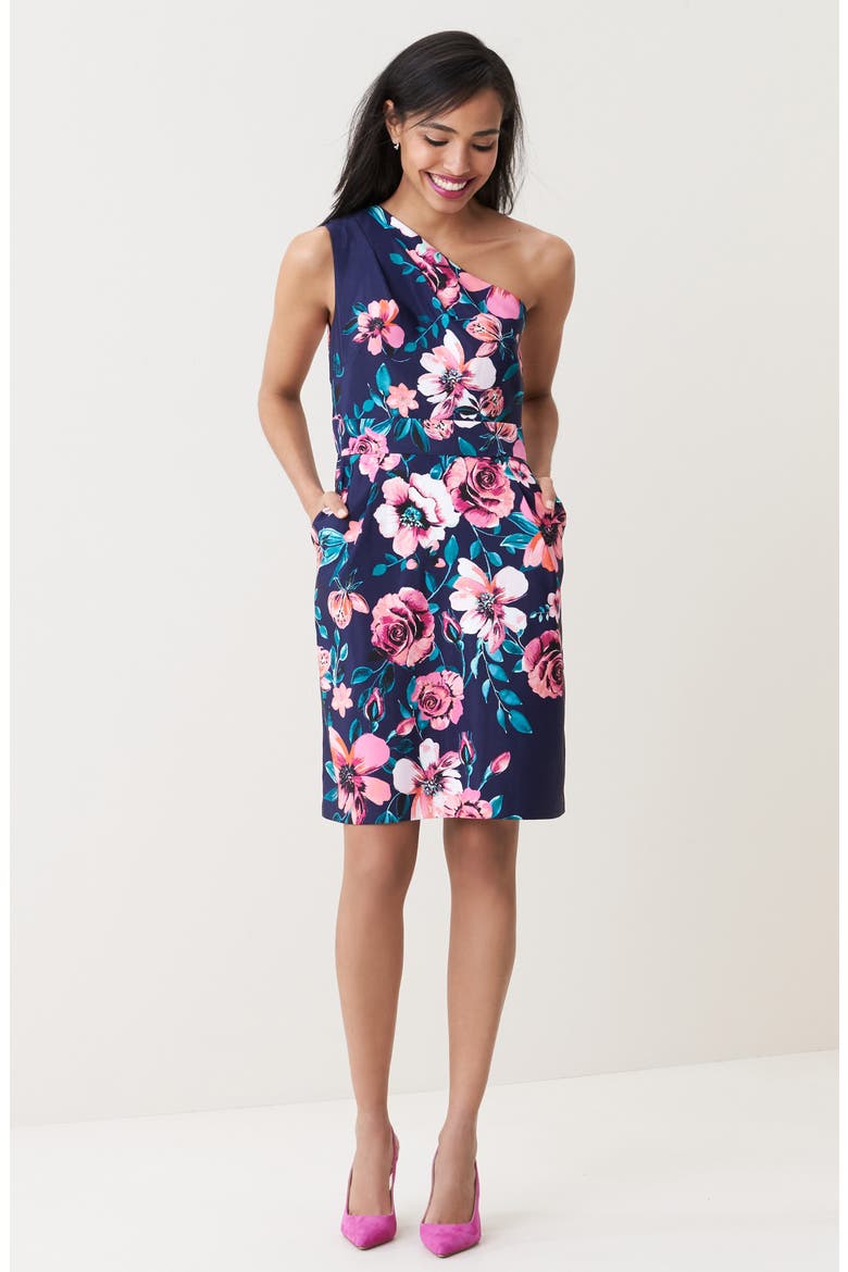 One-Shoulder Sheath Dress, Main, color, NAVY/ PINK