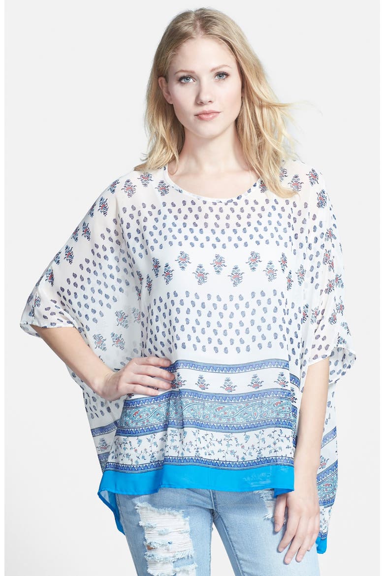 Print Poncho Top, Main, color, WHITE/ BLUE