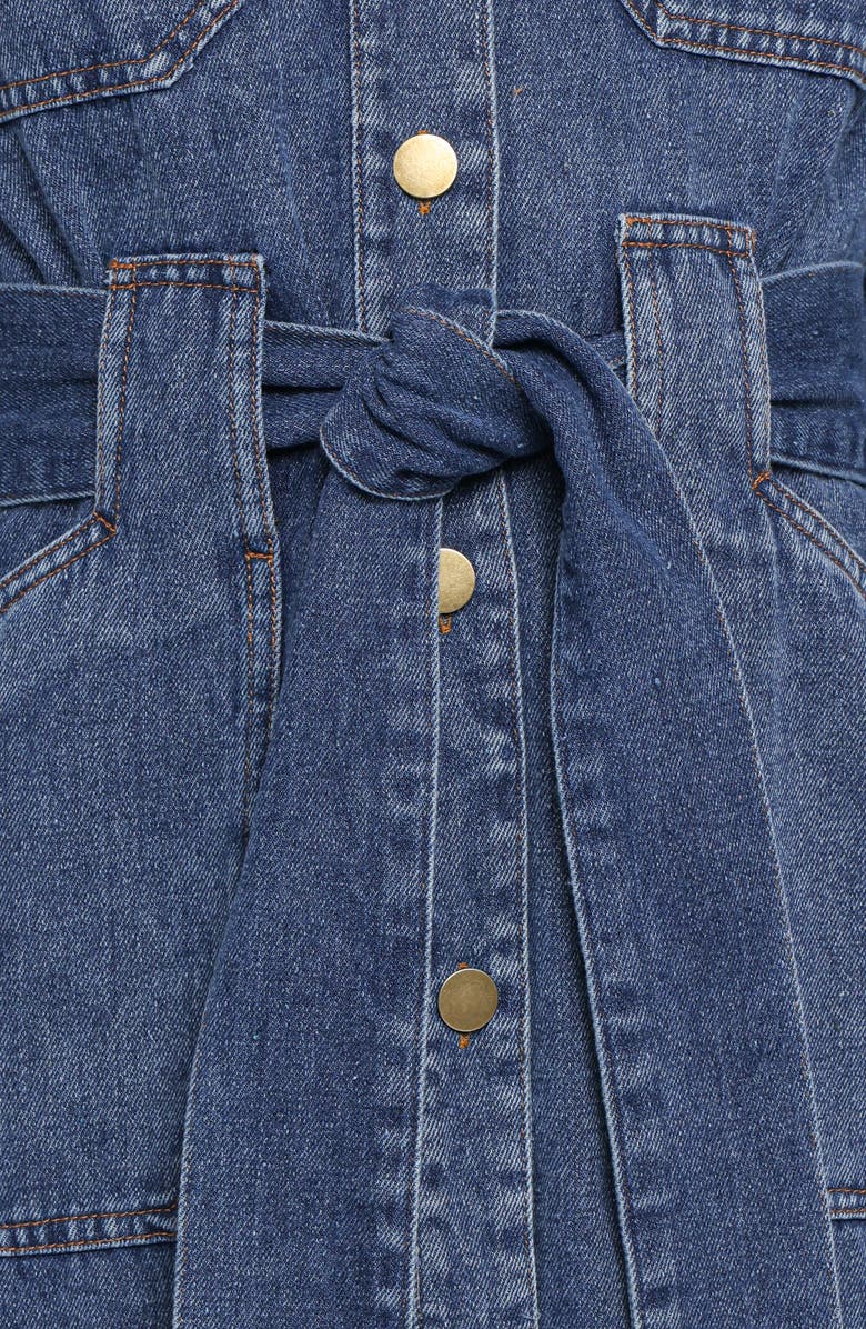 Petal & Pup Ballina Tie Waist Long Sleeve Denim Midi Dress, Alternate, color, Blue Denim