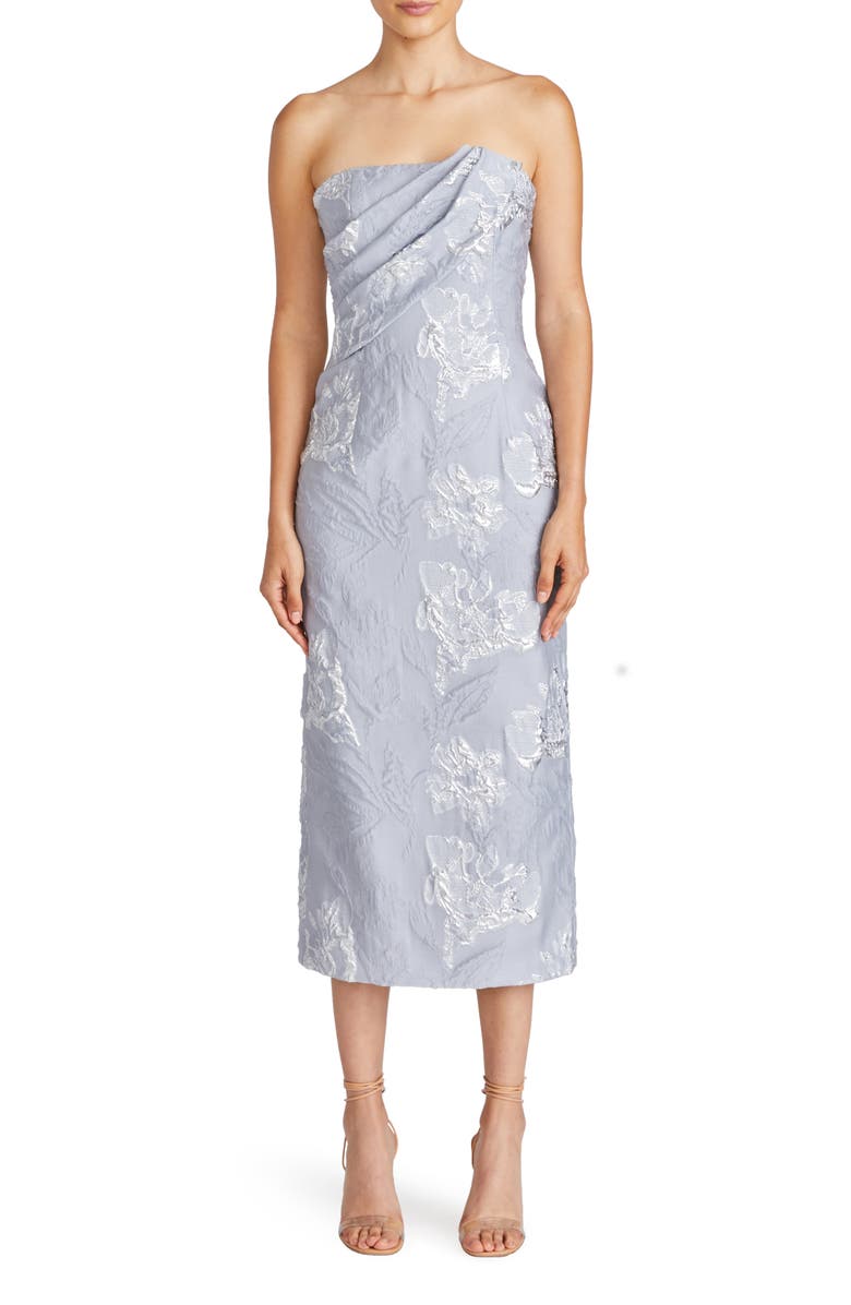 ML Monique Lhuillier Jacqueline Strapless Jacquard Midi Sheath Dress, Main, color, 