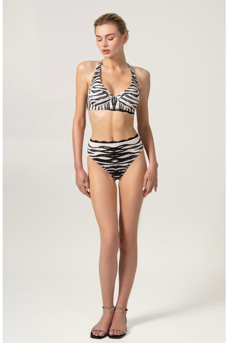 Zebra Stripe Bikini Top, Alternate, color, White