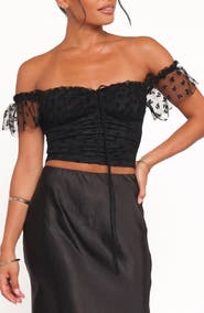 Petal & Pup Aster Off the Shoulder Mesh Crop Top