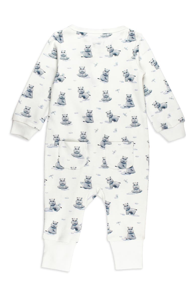 Hippo Print Organic Cotton Zip Romper, Alternate, color, BABY HIPPO