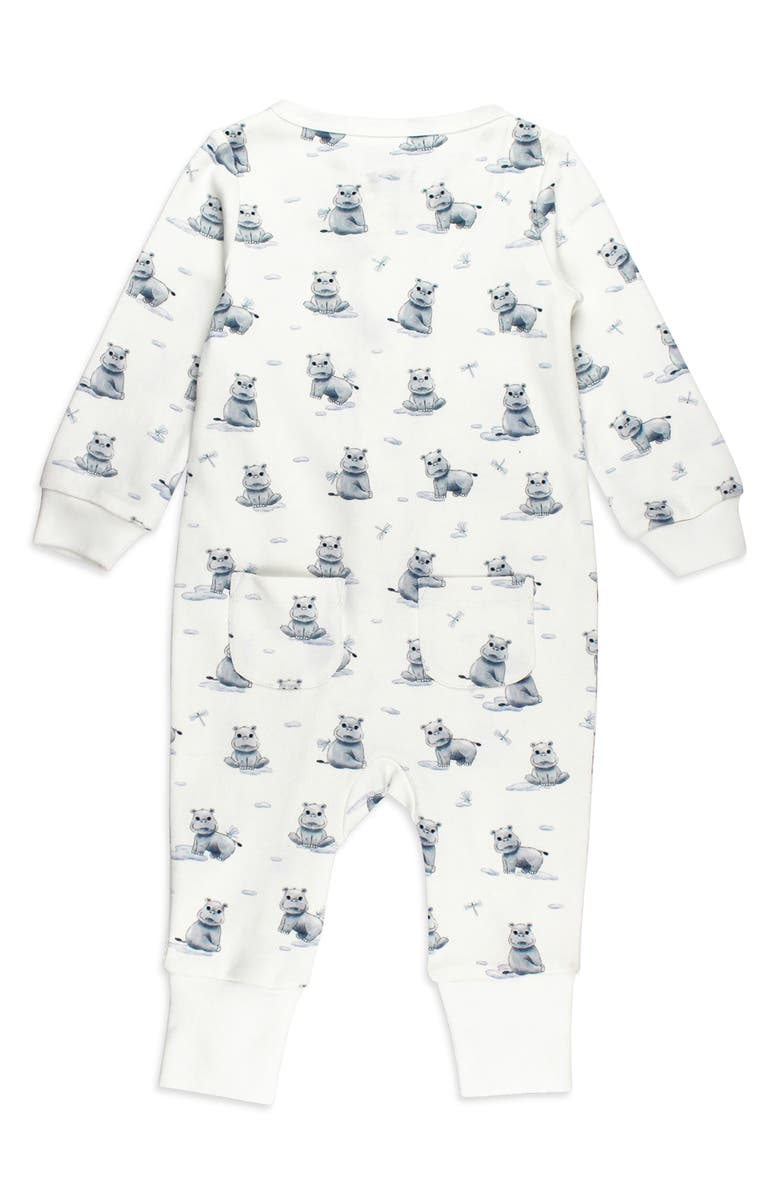 L'ovedbaby Hippo Print Organic Cotton Zip Romper, Alternate, color, Baby Hippo