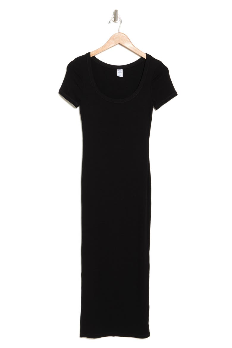 Rib T-shirt Midi Dress, Alternate, color, BLACK