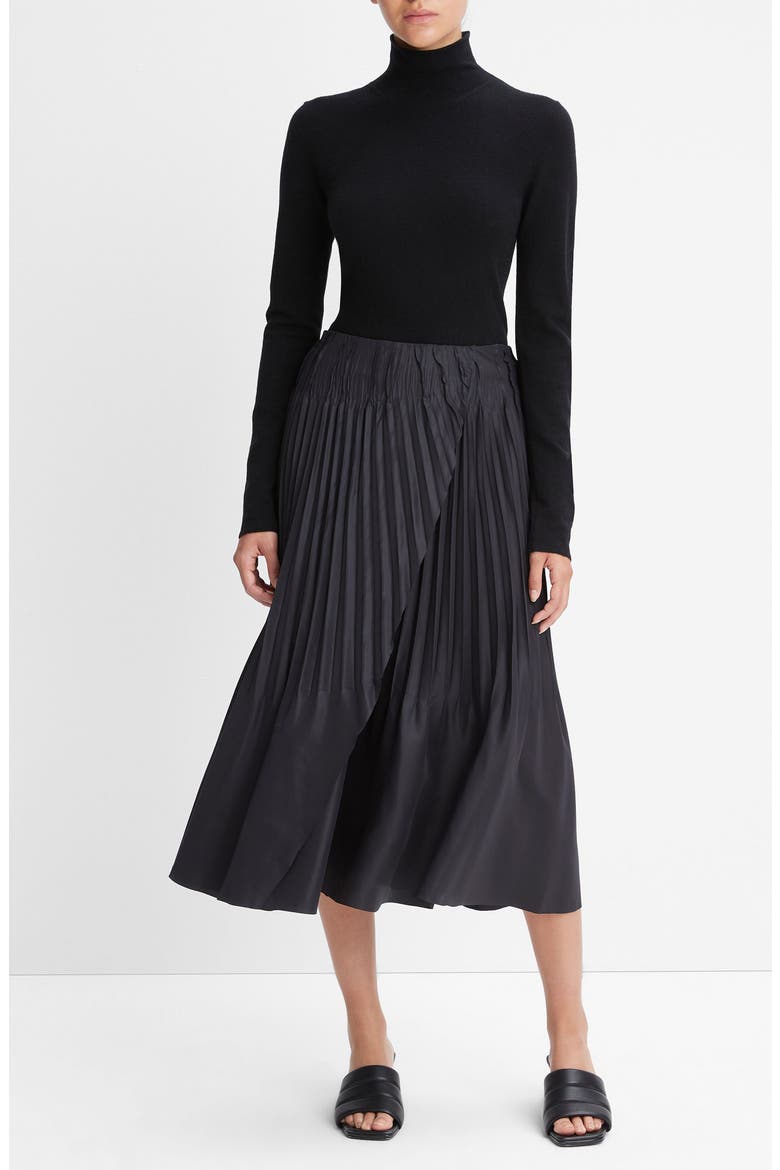 Variegated Pleat Skirt, Alternate, color, BLACK