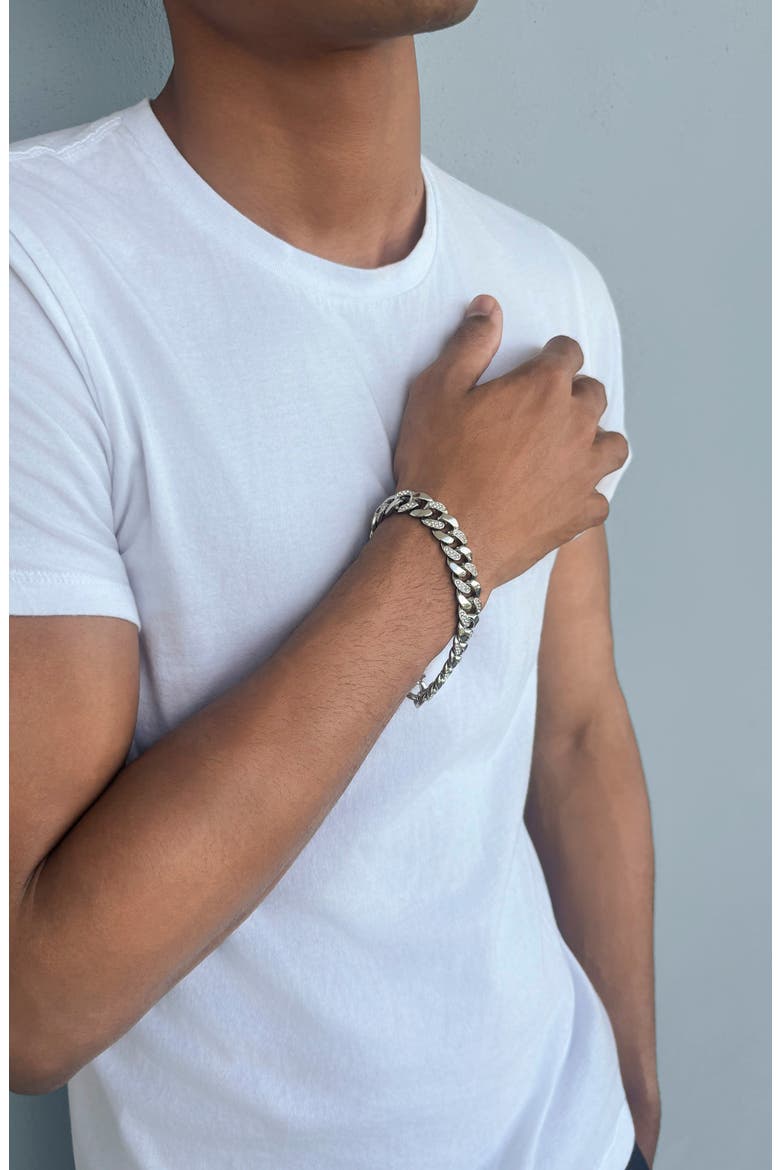 Men's Crystal Curb Chain Bracelet, Alternate, color, SILVER