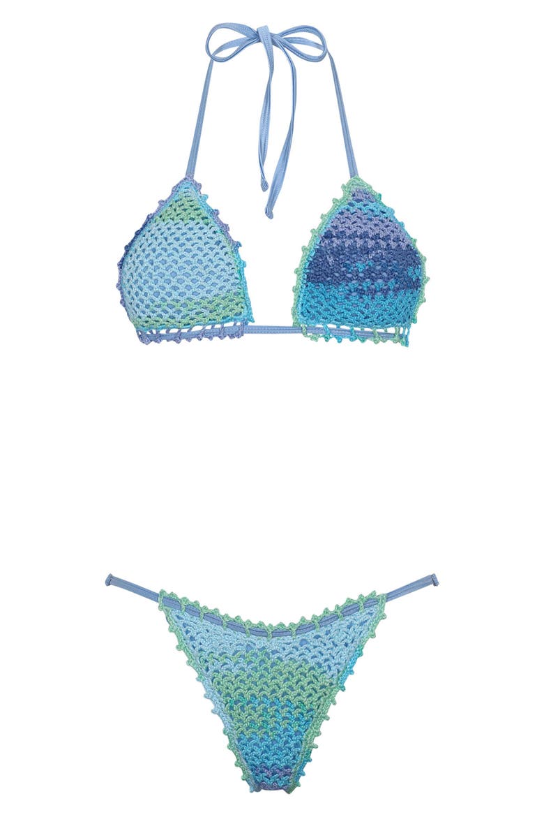 Kendall Crochet Triangle Bikini Top, Alternate, color, BLUE