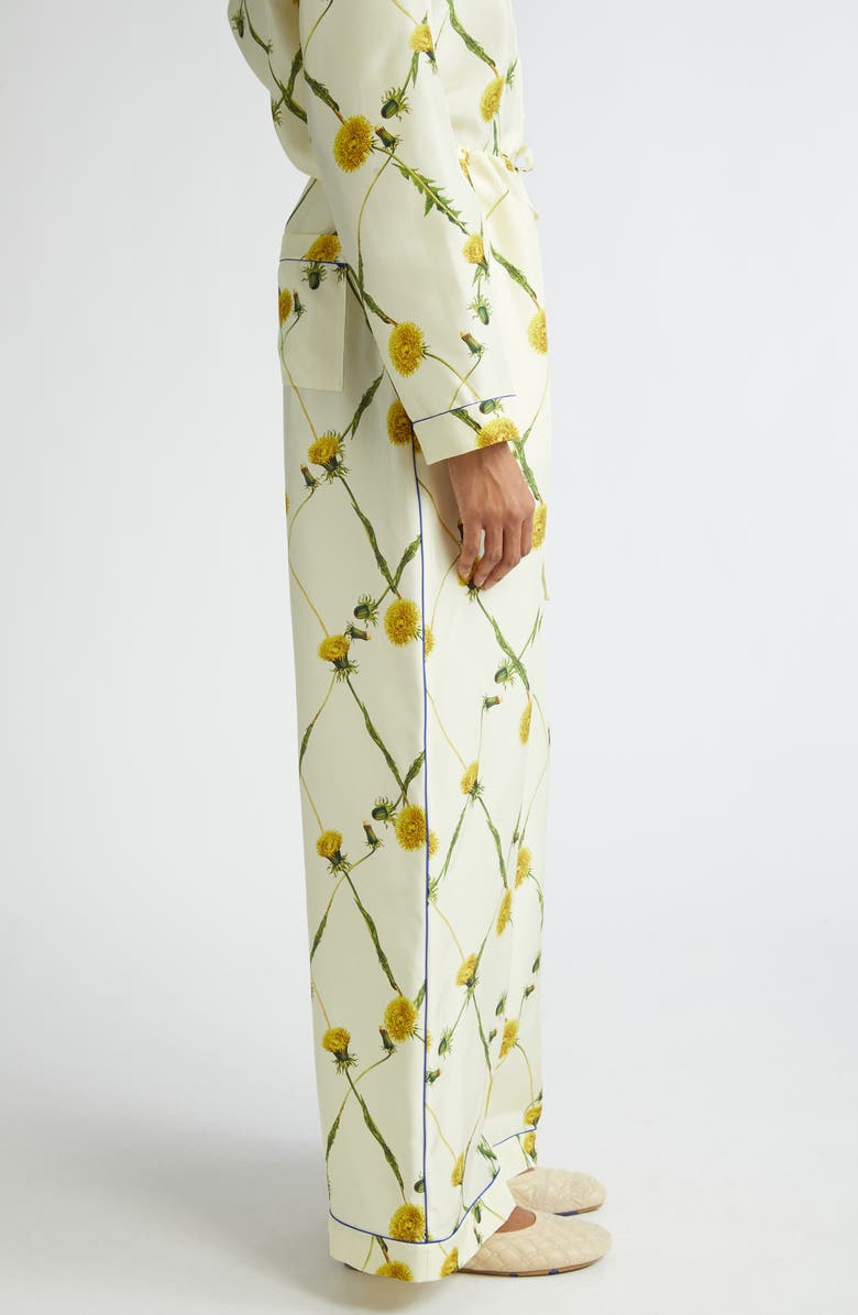 Burberry Dandelion Print Silk Pajama Pants, Alternate, color, 