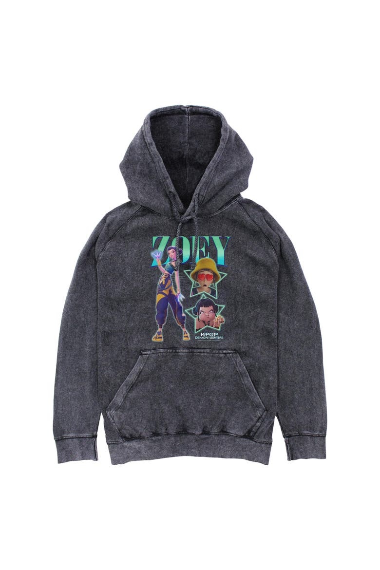 Mens KPop Demon Hunters Zoey Super Star Logo Lightweight Hoodie, Main, color, Black