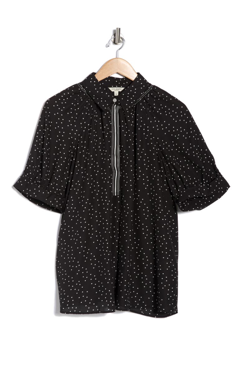 Puff Sleeve Top, Alternate, color, BLACK/ IVORY POLKA DOT