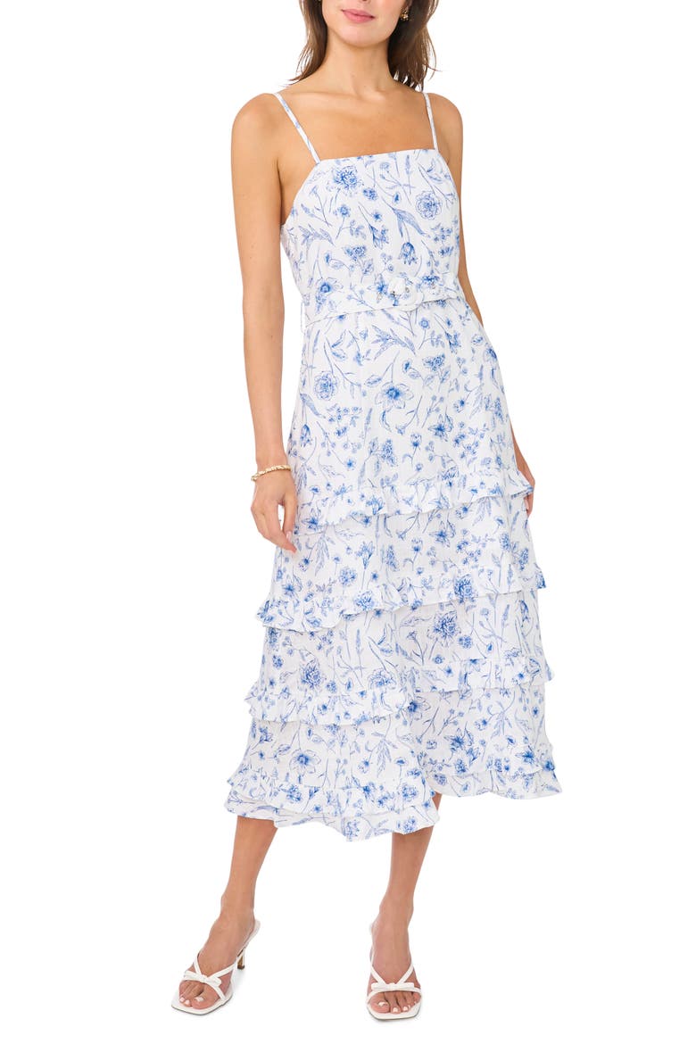Belted Ruffled Midi Dress, Main, color, MOONLIGHT BLUE