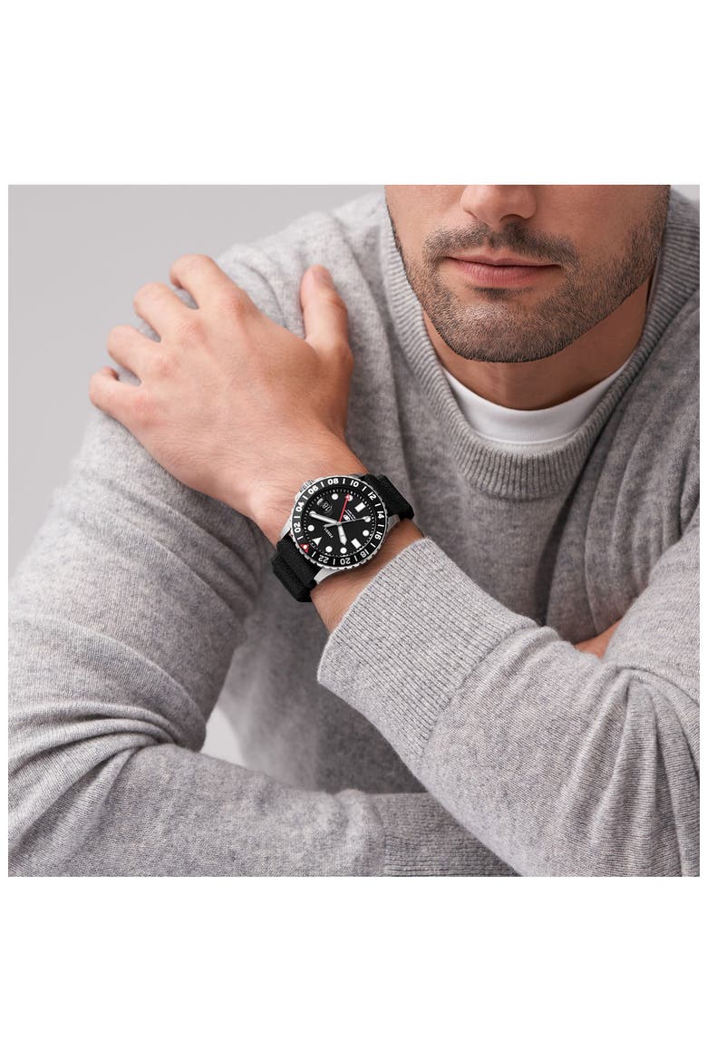 Blue GMT Silicone Strap Watch, 46mm, Alternate, color, BLACK