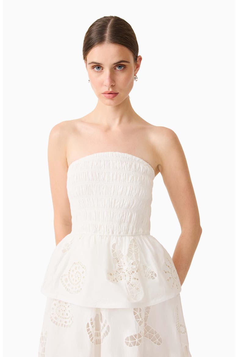Shell Broderie Strapless Gown, Alternate, color, WHITE