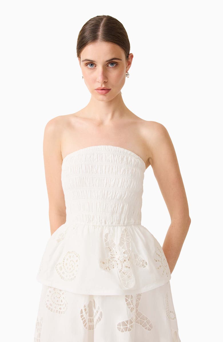 Elliatt Shell Broderie Strapless Gown, Alternate, color, White