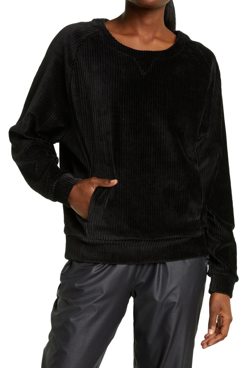 Zella Plush Corduroy Crewneck Sweatshirt, Main, color, 
