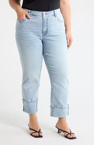 Seven7 High Waist Straight Leg Cuffed Hem Jeans