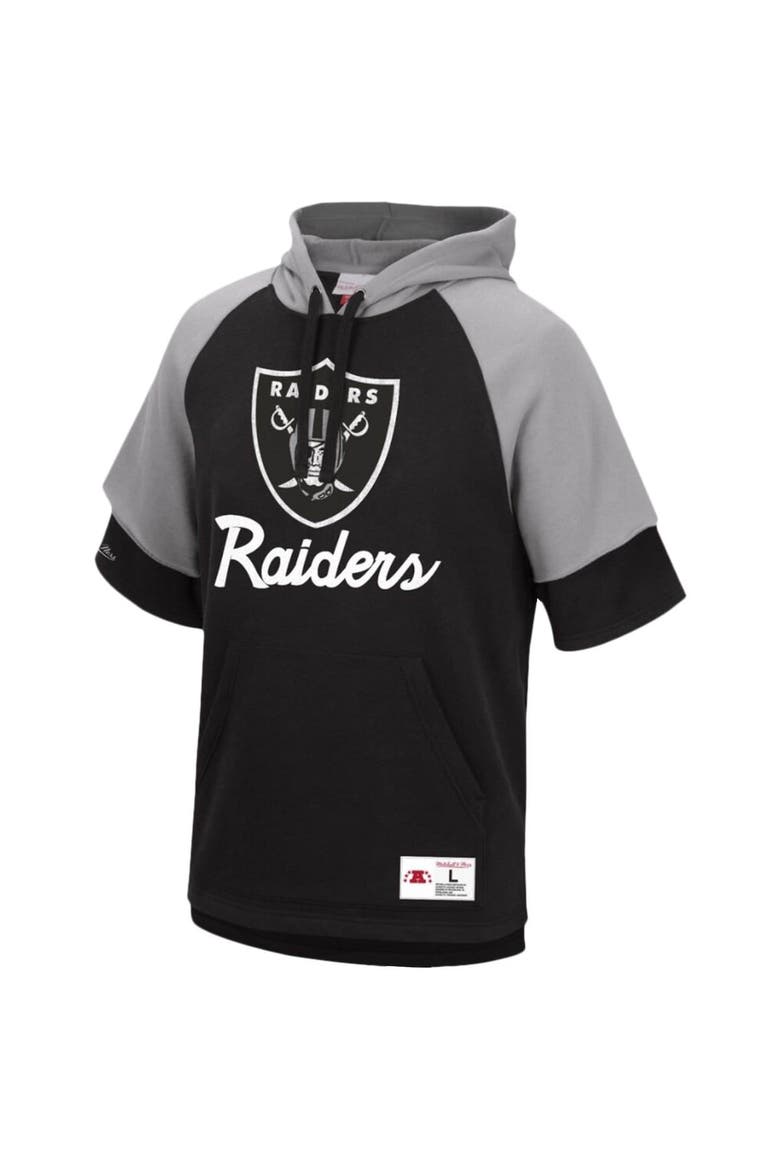 Men's Mitchell & Ness Black Las Vegas Raiders Home Advantage Raglan Short Sleeve Pullover Hoodie, Alternate, color, Black