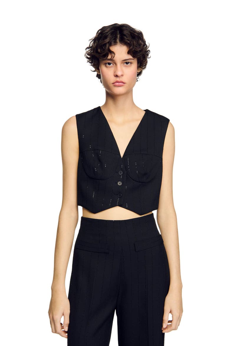 Sequin cropped jacket, Alternate, color, Black