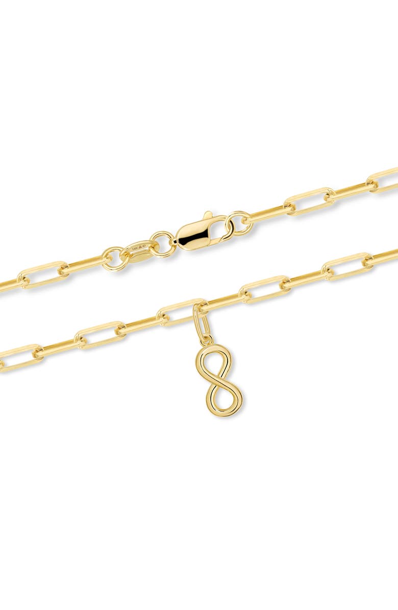 DEVATA Infinity Charm with Paperclip Chain Bracelet in 14K Gold, 7", Alternate, color, Yellow Gold