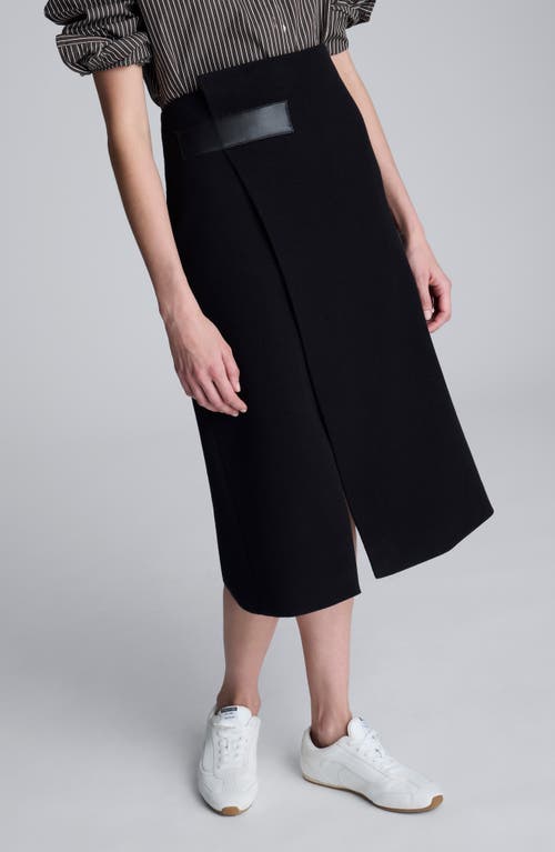 Kenneth Cole Boiled Wool Asymmetrical Slit Midi Skirt In Black