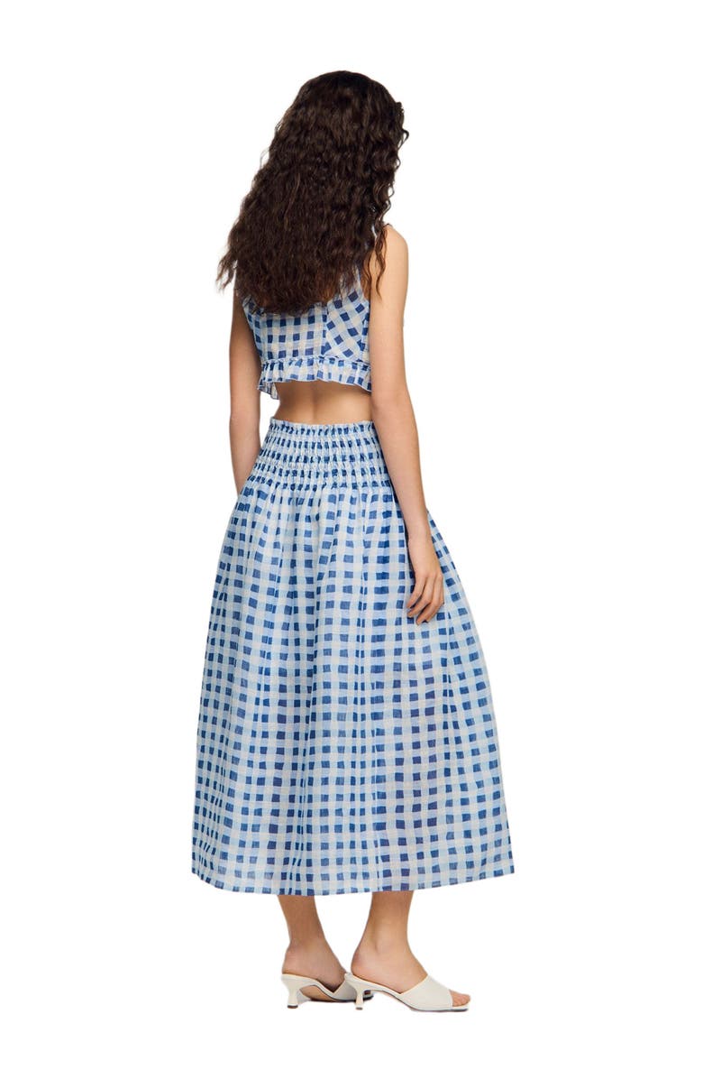 SANDRO Long gingham linen skirt, Alternate, color, Blu / White