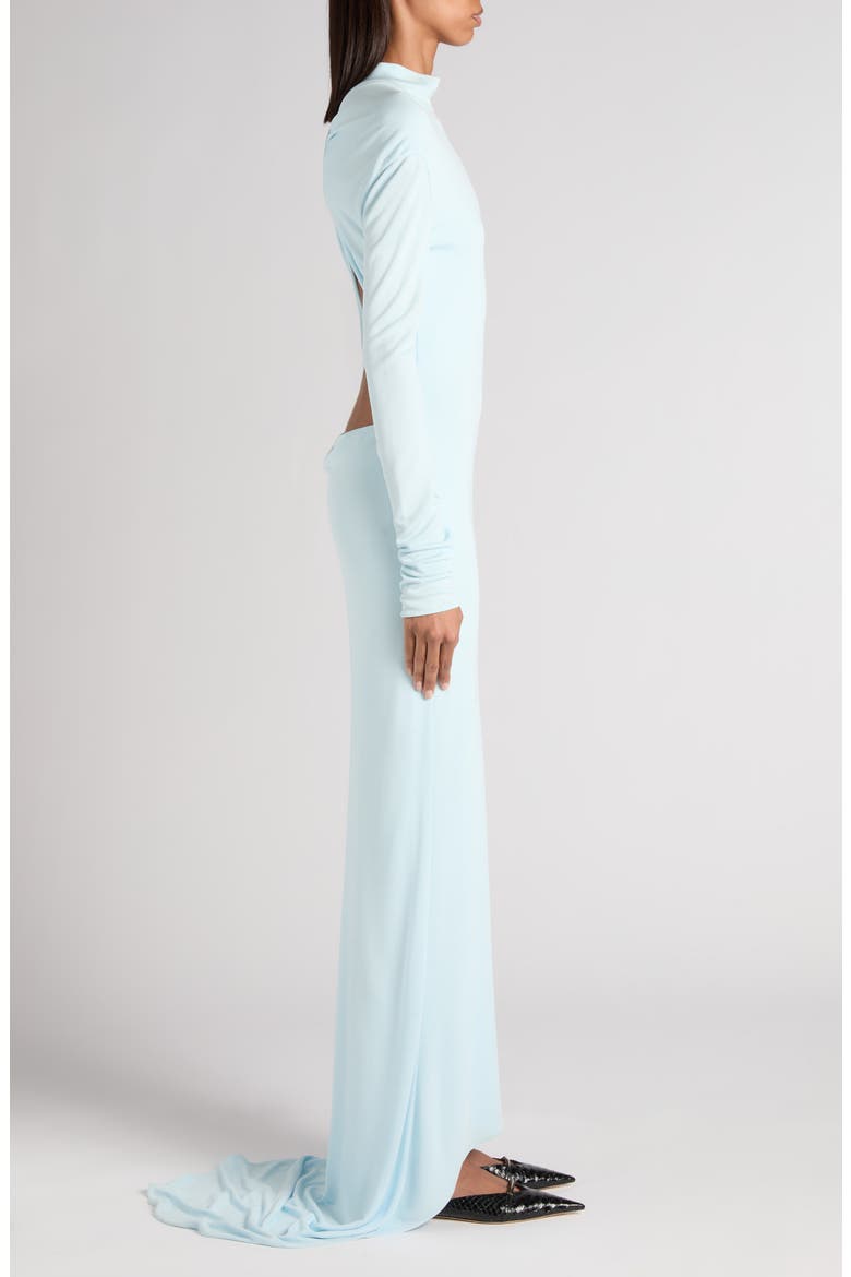 Open Back Long Sleeve Fluid Jersey Gown, Alternate, color, FROST