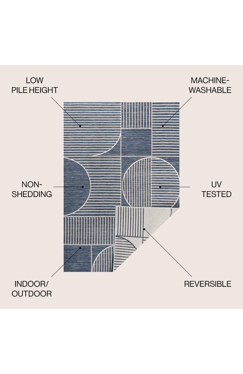 JONATHAN Y Arielle Mid-Century Modern Geometric Lines Reversible Machine-Washable Indoor/Outdoor Area Rug, Alternate, color, Navy/Cream