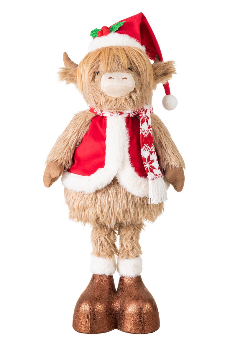 Fabric Christmas Highland Cow with Telescoped Legs Standing Decor, Alternate, color, Red
