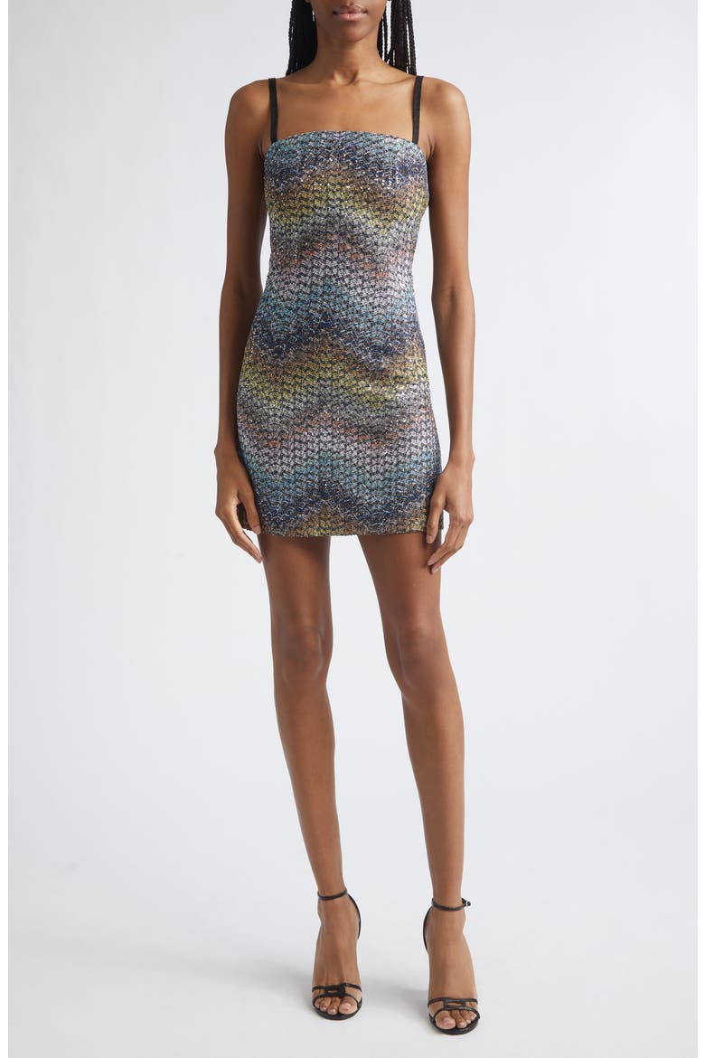 Metallic Zigzag Sequin Knit Minidress, Main, color, MULTI BLUE YELLOW VIOLET