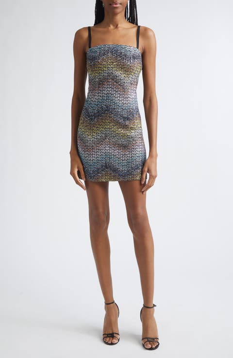 Metallic Zigzag Sequin Knit Minidress