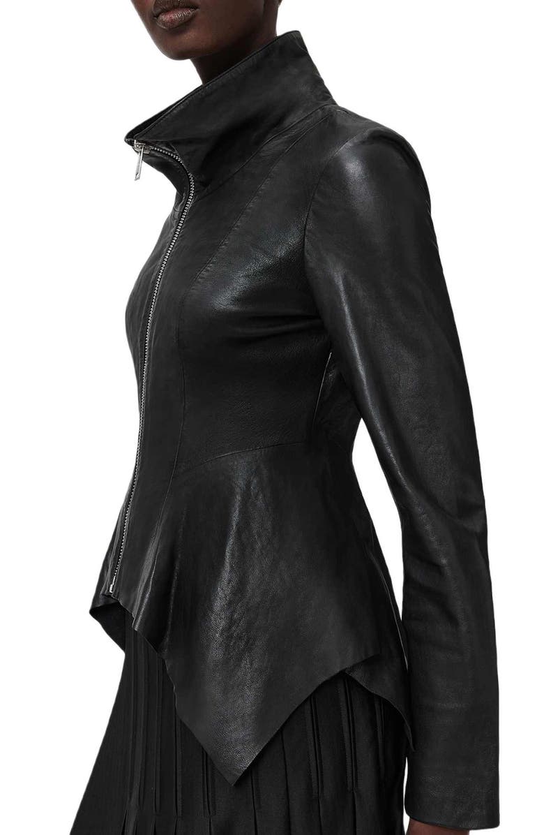 AllSaints Grace Leather Biker Jacket, Alternate, color, Black