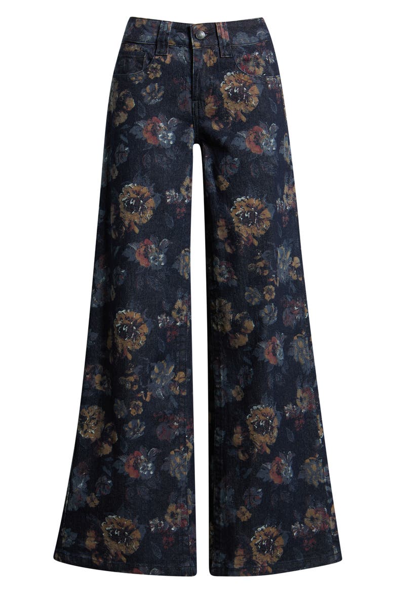 Floral Print Low Rise Wide Leg Jeans, Alternate, color, VINTAGE WASH