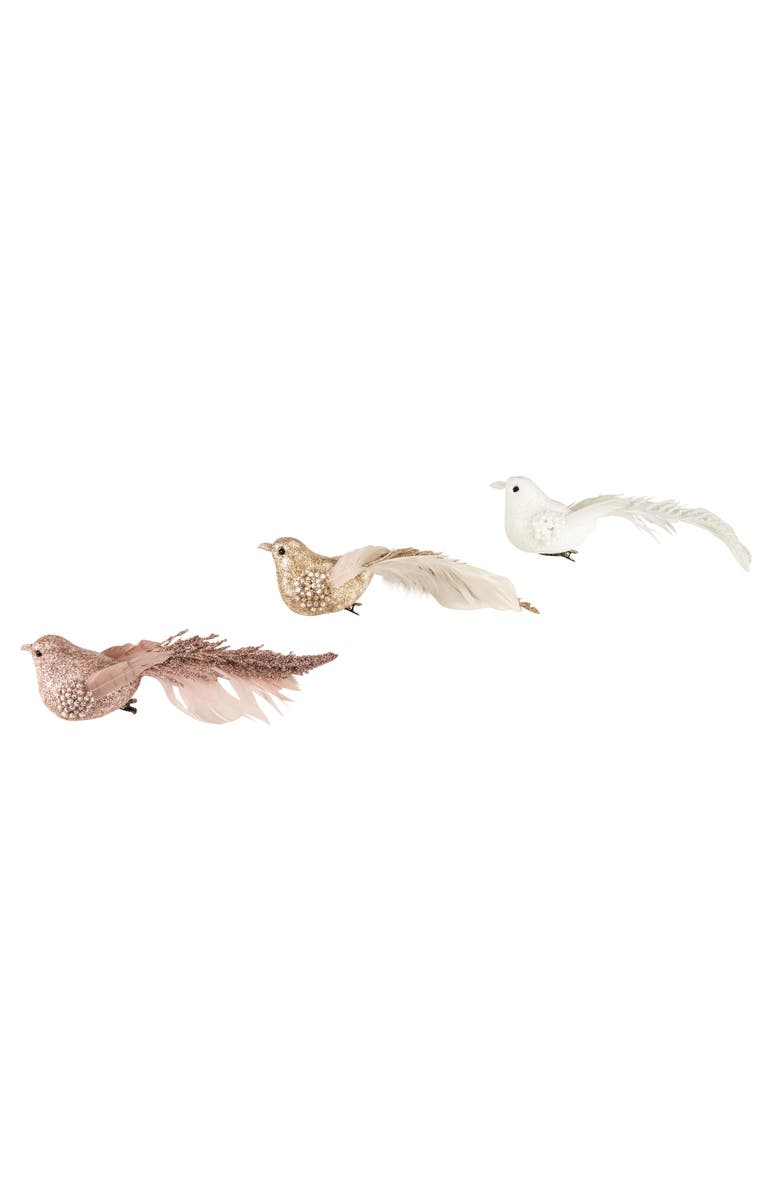 Northlight Glittered Bird Christmas Clip-on Ornaments - 6.5" - Pink and Champagne - Set of 3, Main, color, 