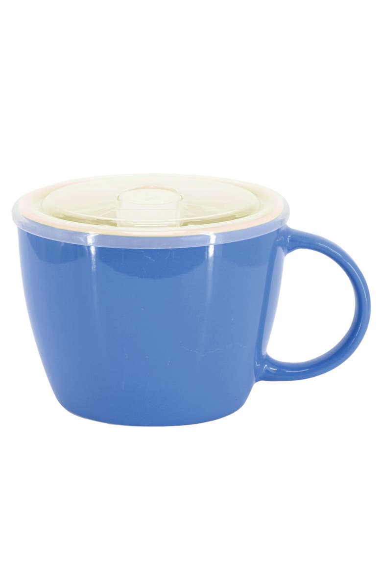 On The Go 4 Piece 25 Ounce Stoneware Soup Cup Set with Lid, Alternate, color, Blue