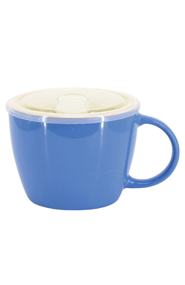 Gibson Home On The Go 4 Piece 25 Ounce Stoneware Soup Cup Set with Lid, Alternate, color, Blue