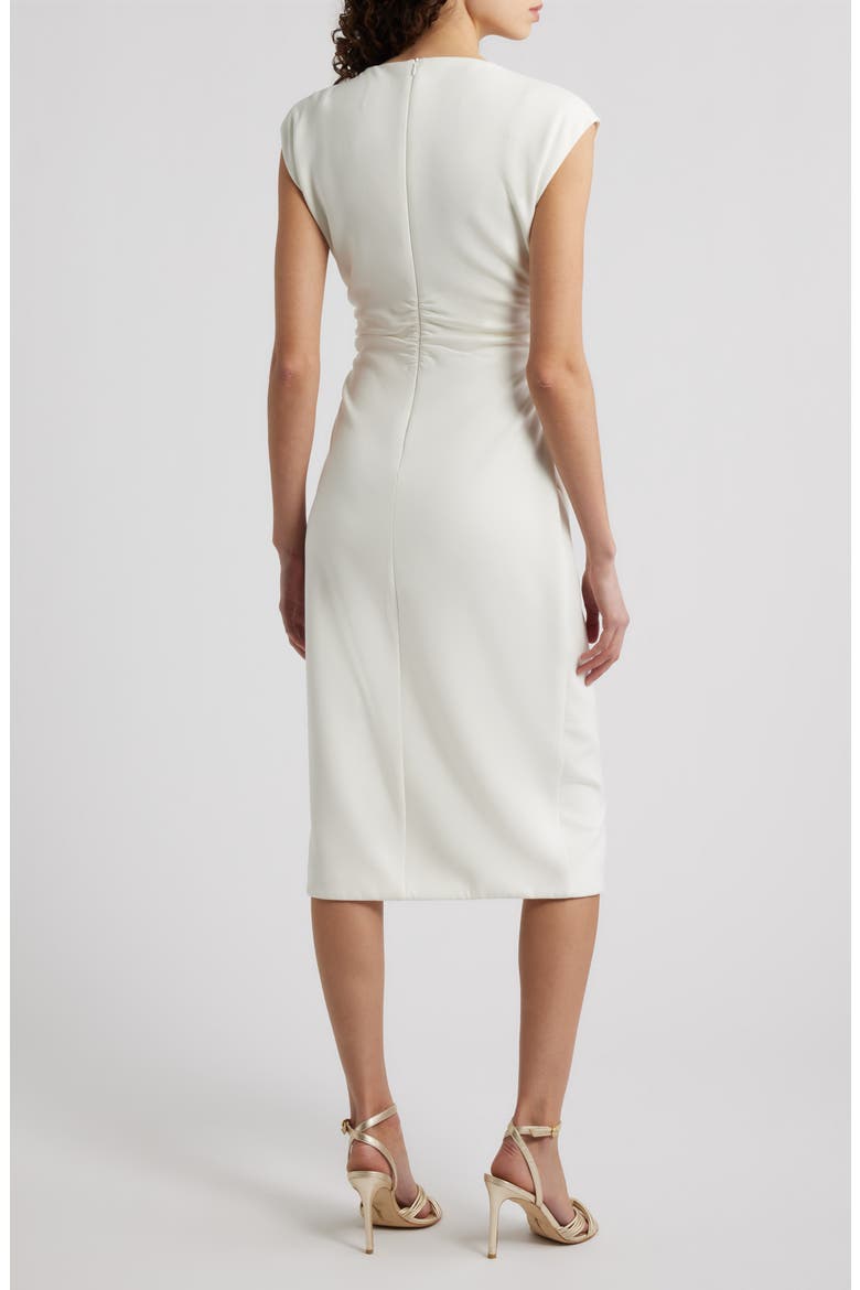 Cap Sleeve Ruched Scuba Crepe Midi Dress, Alternate, color, IVORY