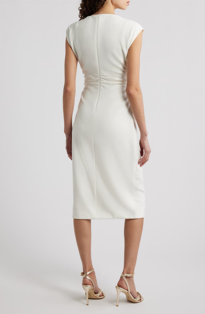 Vince Camuto Cap Sleeve Ruched Scuba Crepe Midi Dress, Alternate, color, Ivory