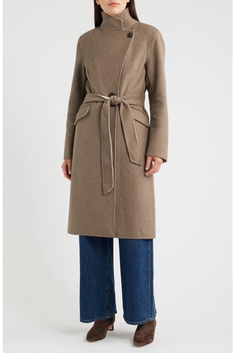 Double Face Wool Blend Wrap Coat, Alternate, color, OATMEAL/ BROWN