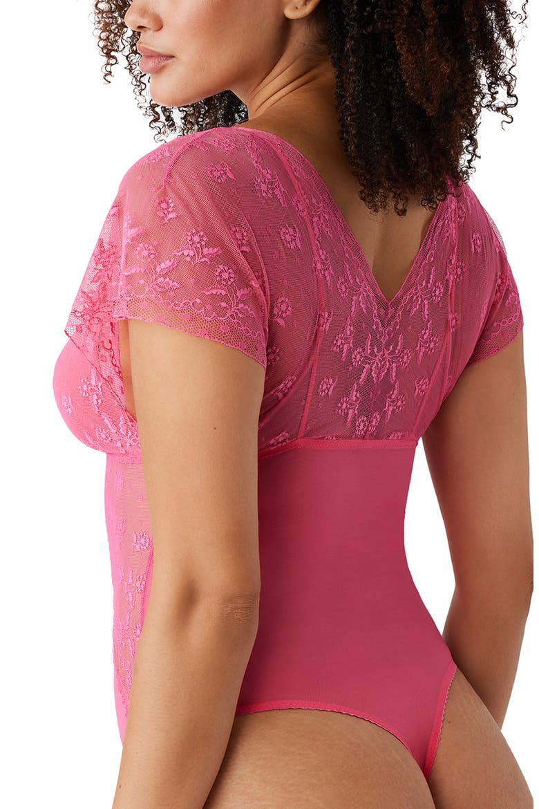 Lifted in Luxury Lace & Mesh Bodysuit, Alternate, color, HOT PINK