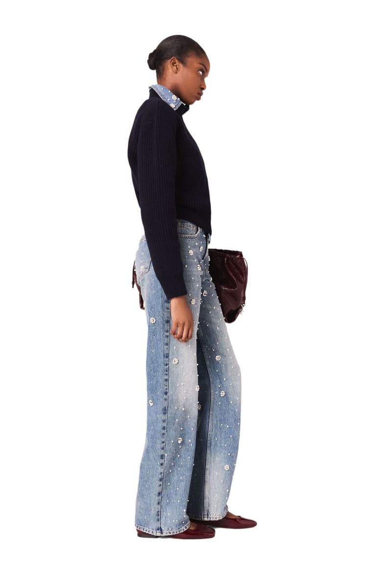 Wide-leg embroidered jeans, Alternate, color, Blue