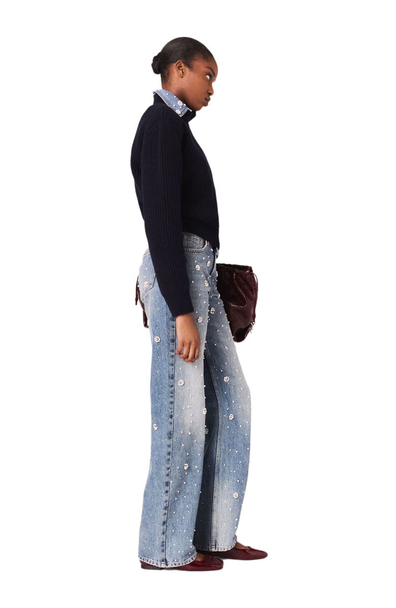 maje Wide-leg embroidered jeans, Alternate, color, Blue