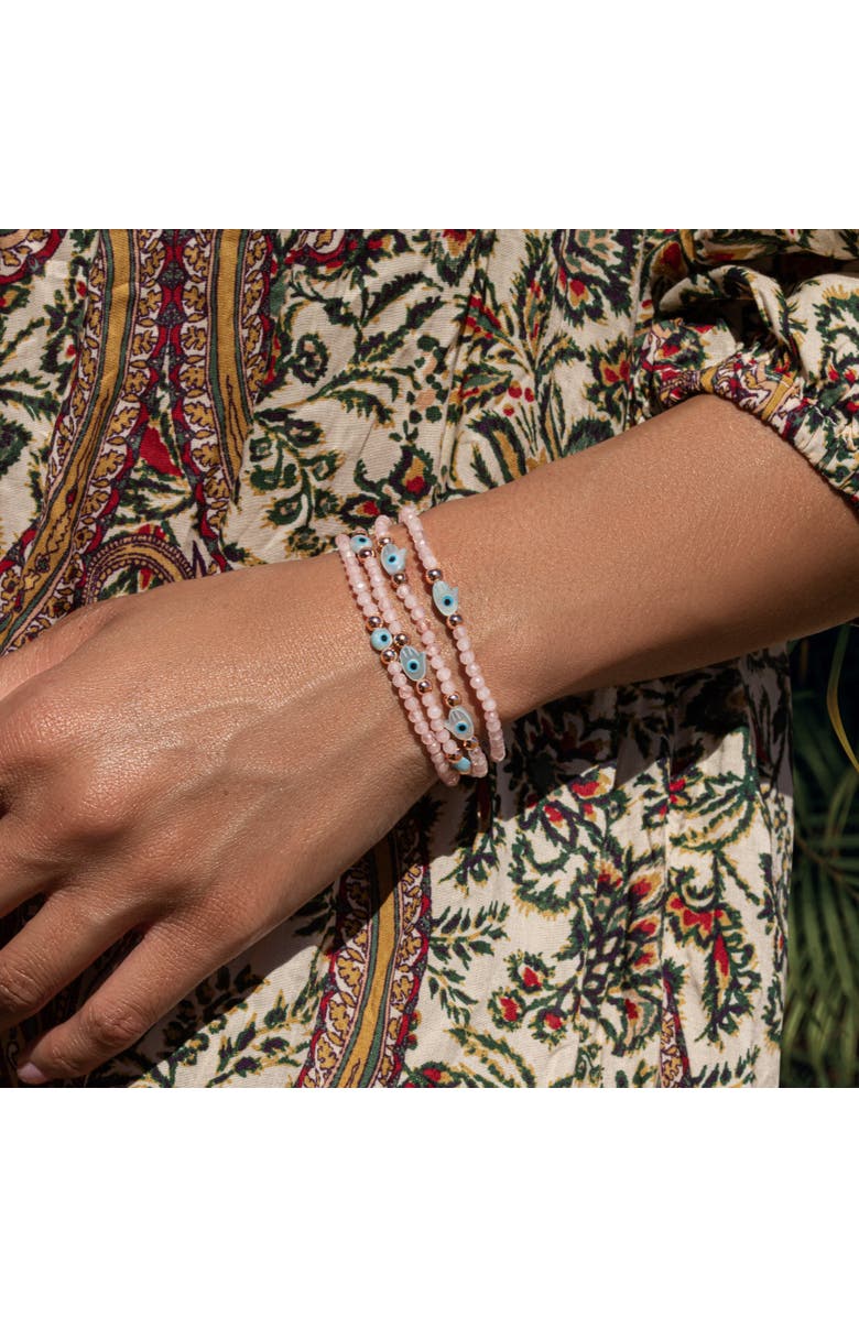 Karma and Luck Vision of Love - Rose Quartz Evil Eye Bracelet, Alternate, color, Pink/White/Blue/Copper