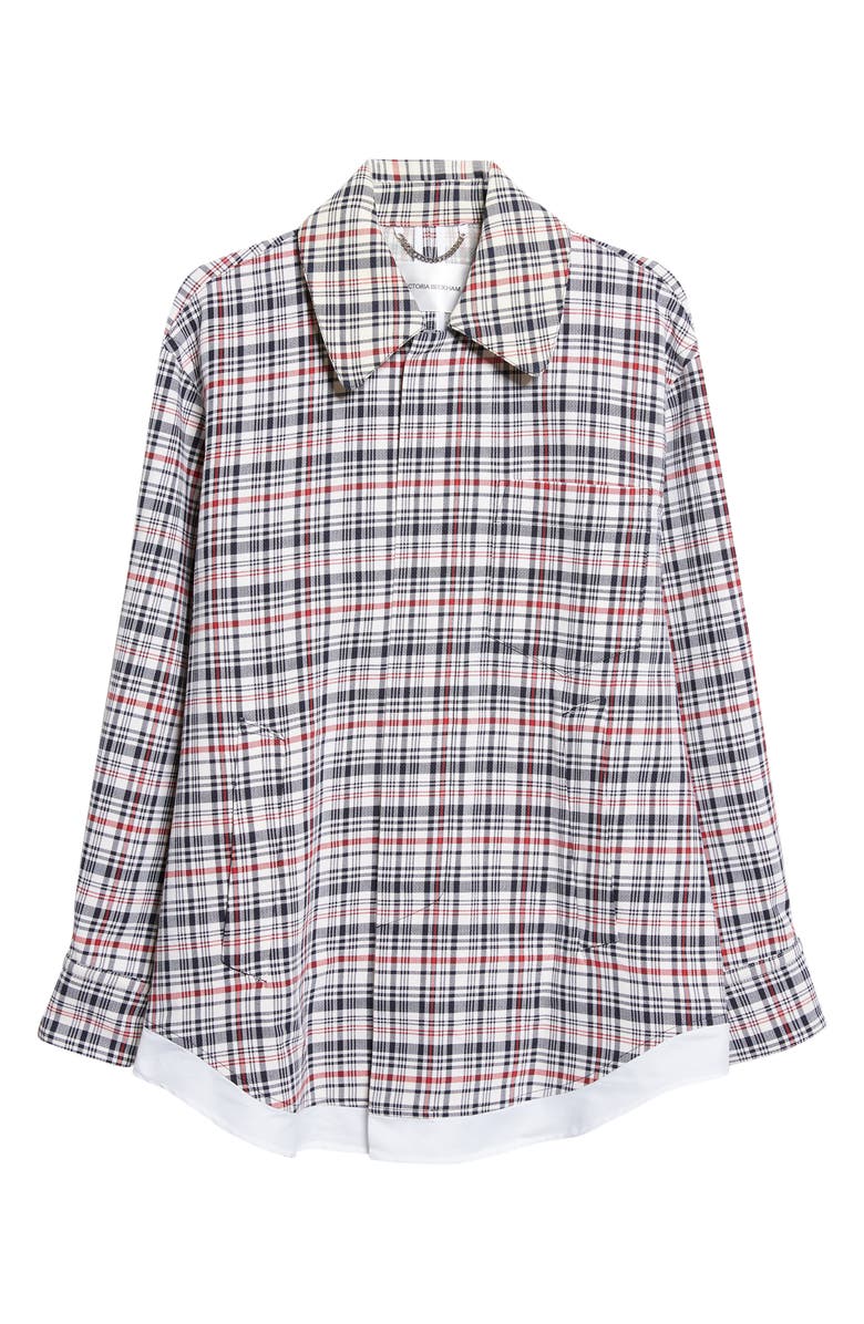 Victoria Beckham Relaxed Plaid Cotton & Virgin Wool Cocoon Shacket, Main, color, White/ Blue/ Red