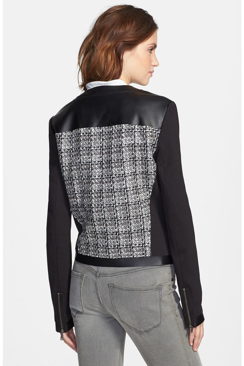 'Ruby' Colorblock Faux Leather Trim Tweed Jacket, Alternate, color, BLACK MULTI