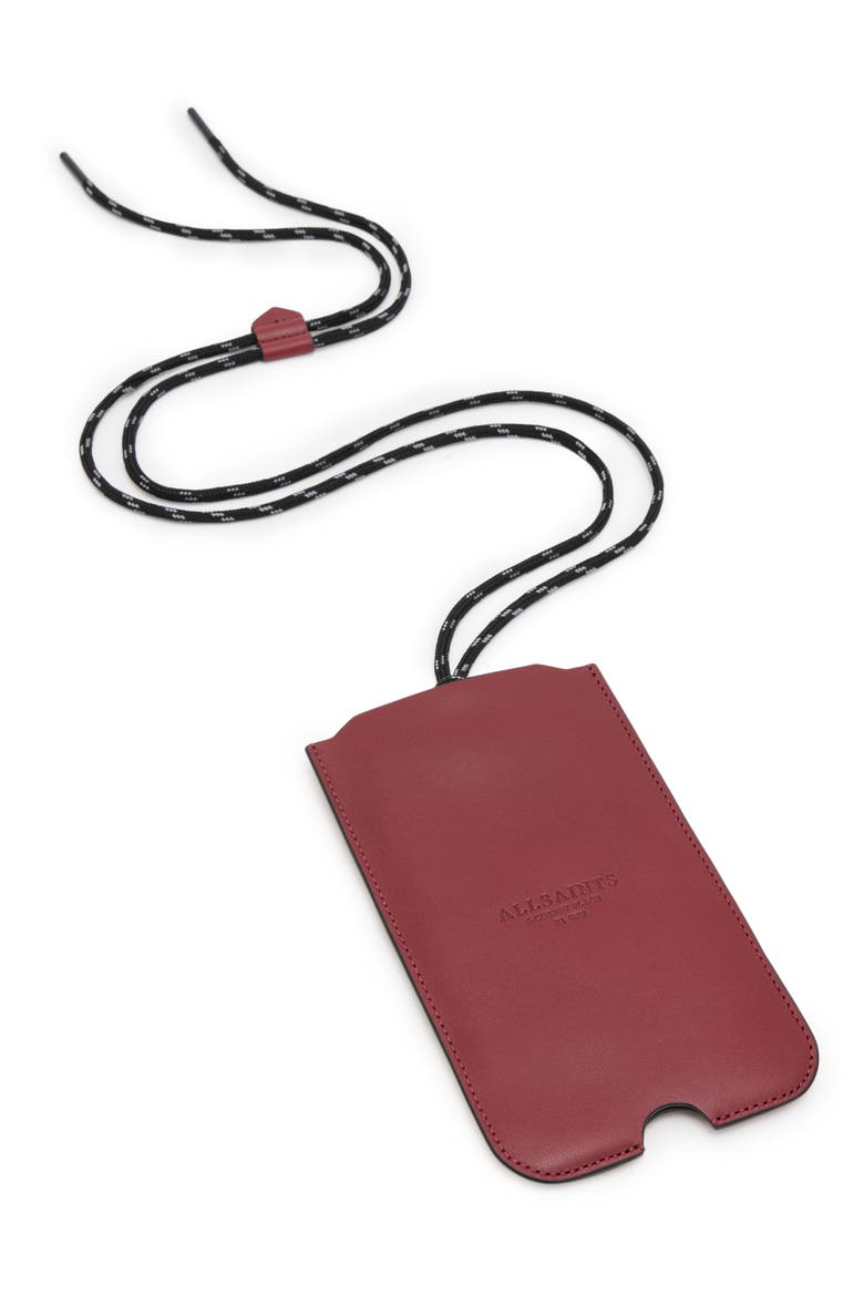 Cybelle Leather Phone Holder on a Lanyard, Main, color, RED