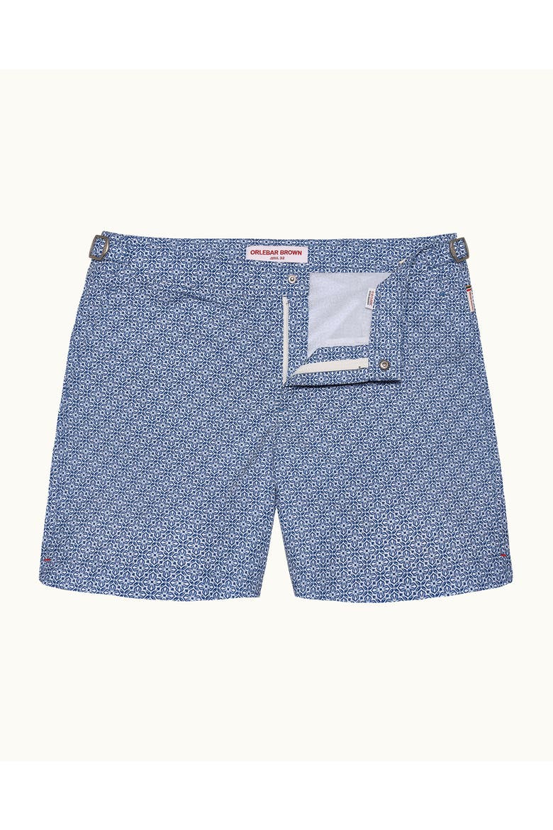 Bulldog Mid-Length Classic Fit Swim Shorts With Portico Print, Main, color, AERO BLUE