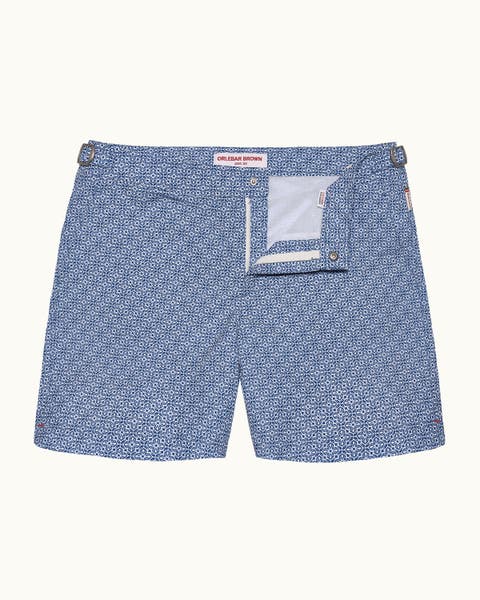 Bulldog Mid-Length Classic Fit Swim Shorts With Portico Print