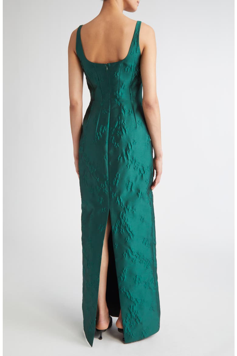 Sharon Sleeveless Ditsy Metallic Floral Jacquard Column Gown, Alternate, color, EMERALD GREEN