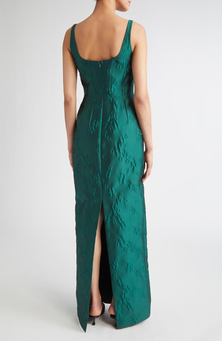 Emilia Wickstead Sharon Sleeveless Ditsy Metallic Floral Jacquard Column Gown, Alternate, color, Emerald Green